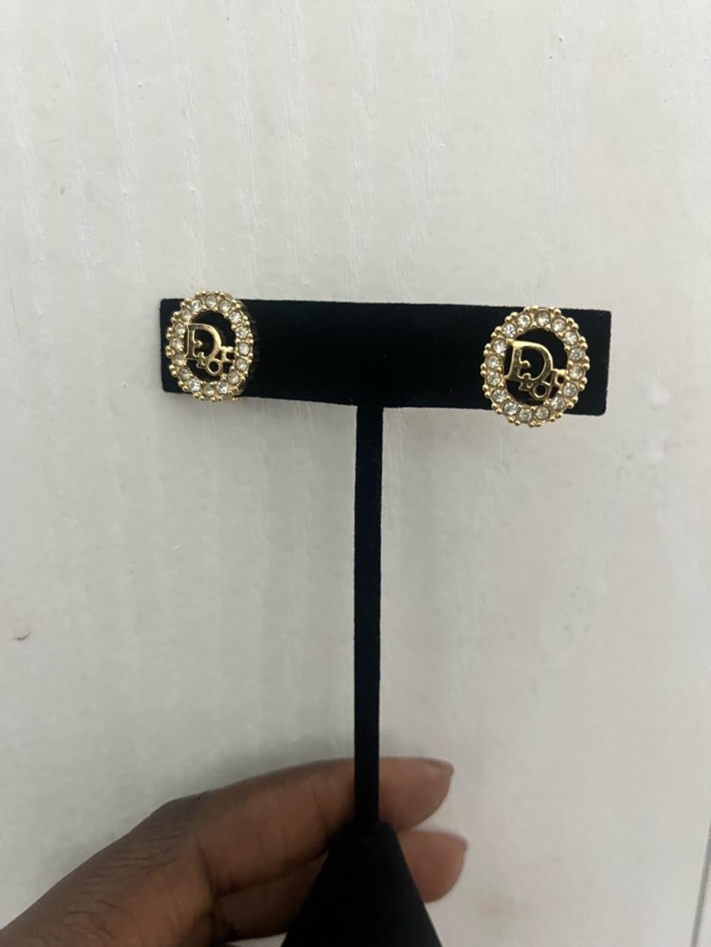 Dior Gold Crystal 'CD' Logo Circle Stud Earrings - Picture 2 of 5